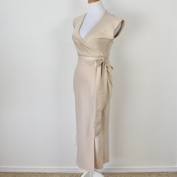 BHLDN Louisa Satin Charmeuse Champagne Cream Midi Dress - 0 - Picture 4 of 11